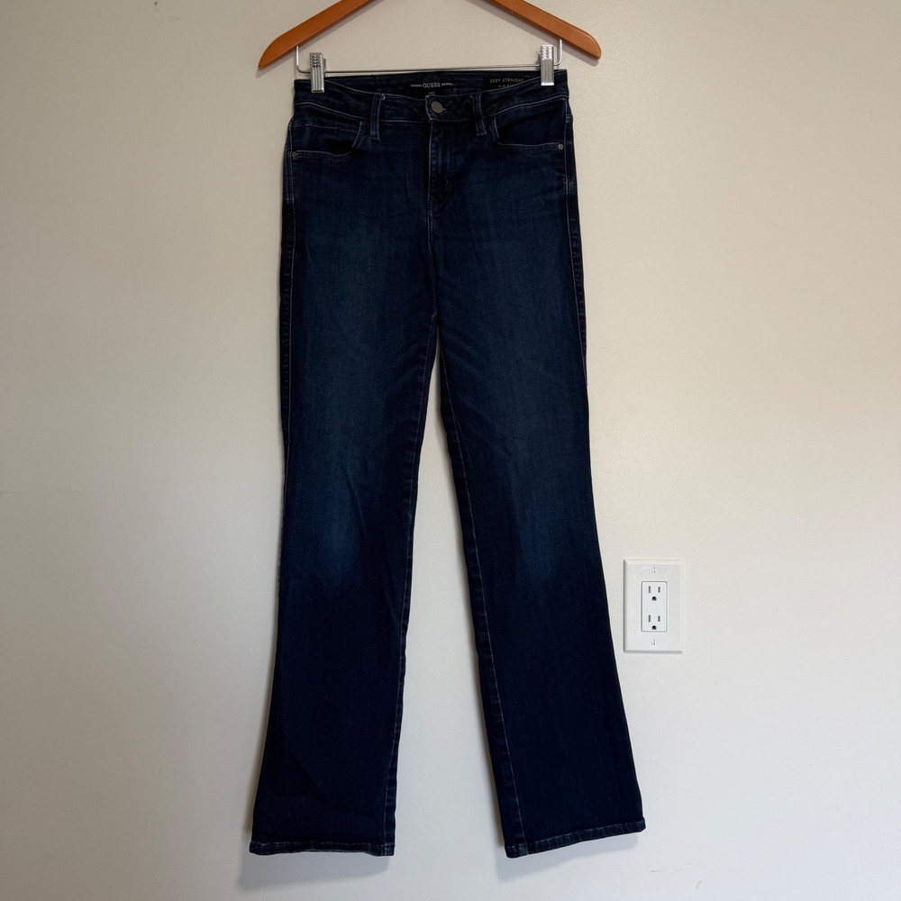 Guess Sexy Straight Mid Rise Jeans Womens 27 Dark Indigo Minimalist Denim